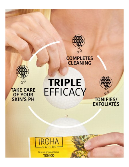 IROHA NATURE Отшелушивающие и сияющие тонизирующие подушечки с гликолевой кислотой и ферментами ананаса 10шт.