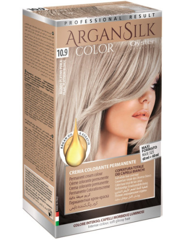 ARGAN SILK Краска для волос 10.9 платиновый жемчужный блонд 60+60мл