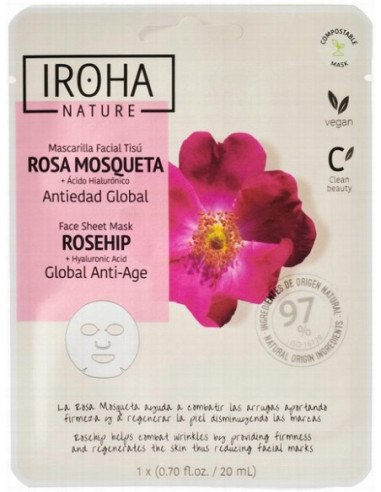 IROHA NATURE Anti-age face mask with rosehip and hyaluronic acid 20ml
