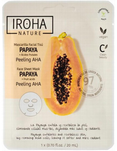 IROHA NATURE Peeling AHA face sheet mask (papaya/fruit acids) 20ml