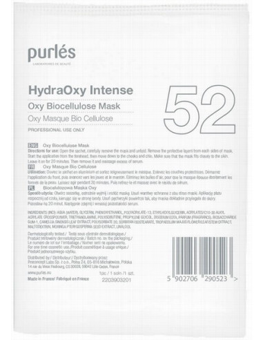 Purles 52 - HYDRAOXY INTENSE Биоцеллюлозная маска Активатор клеток кожи для сияющего цвета лица