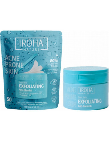 IROHA NATURE ACNE PRONE Отшелушивающие подушечки с тонером против прыщей