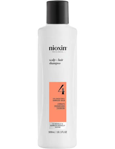 NIOXIN SISTĒMA NR. 4  šampūns krāsotiem matiem ar progresējošu tendenci kļūt plānākiem, 300ml