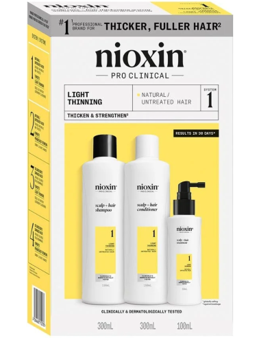 NIOXIN Hair Care System 1 Kit for NATURAL hair with LIGHT thinning, 300ml+300ml+100ml