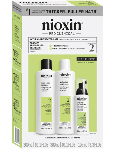 NIOXIN Hair Care System 2 Kit for NATURAL hair with PROGRESSED thinning, 300ml+300ml+100ml