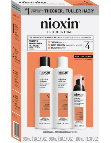 NIOXIN Hair Care System 4 Kit for COLORED hair with PROGRESSED thinning, 300ml+300ml+100ml