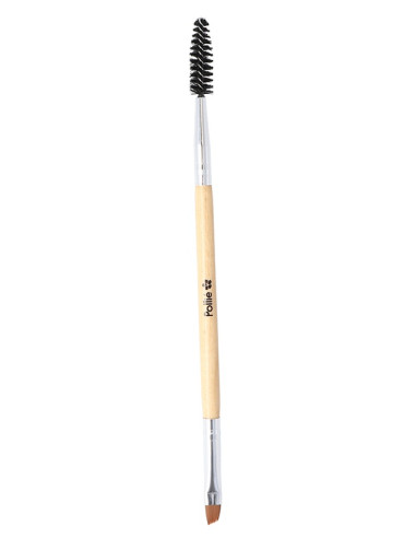 Make-up brush 2-1, for eyelashes + eye contour, nylon-synthetic bristles, wooden handle